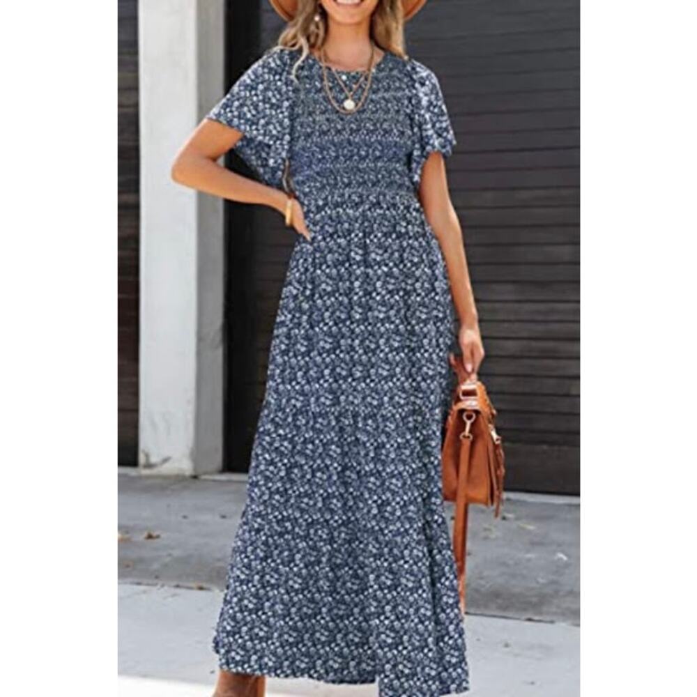 NWT Pretty Garden Flutter Sleeve Smocked Maxi Dress Boho Casual Sz 2XL